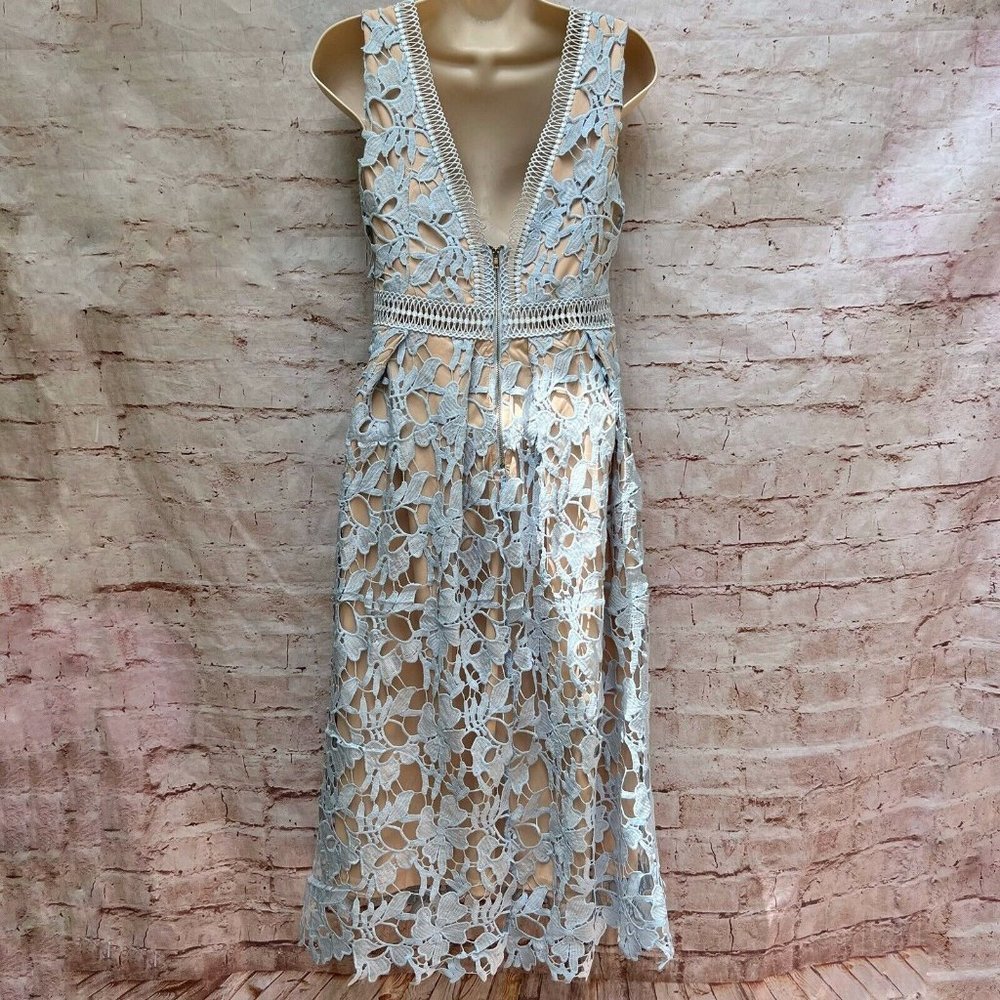 Romeo & Juliet Couture Pale Blue Crochet Midi Dress - Picture 6 of 6